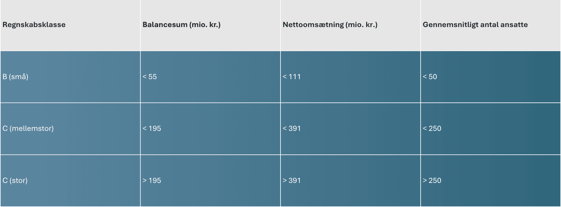 overblik over regnskabsklasser